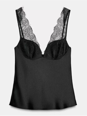 Zara Black Satin Lace-Trim Camisole